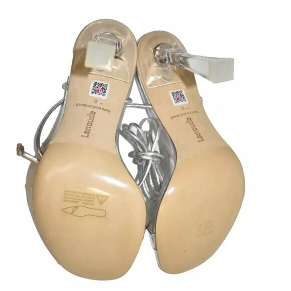 $350 larroude Gloria Strapped Heel CLEAR SILVER LEATHER STRAPPY 5 (DB34)
